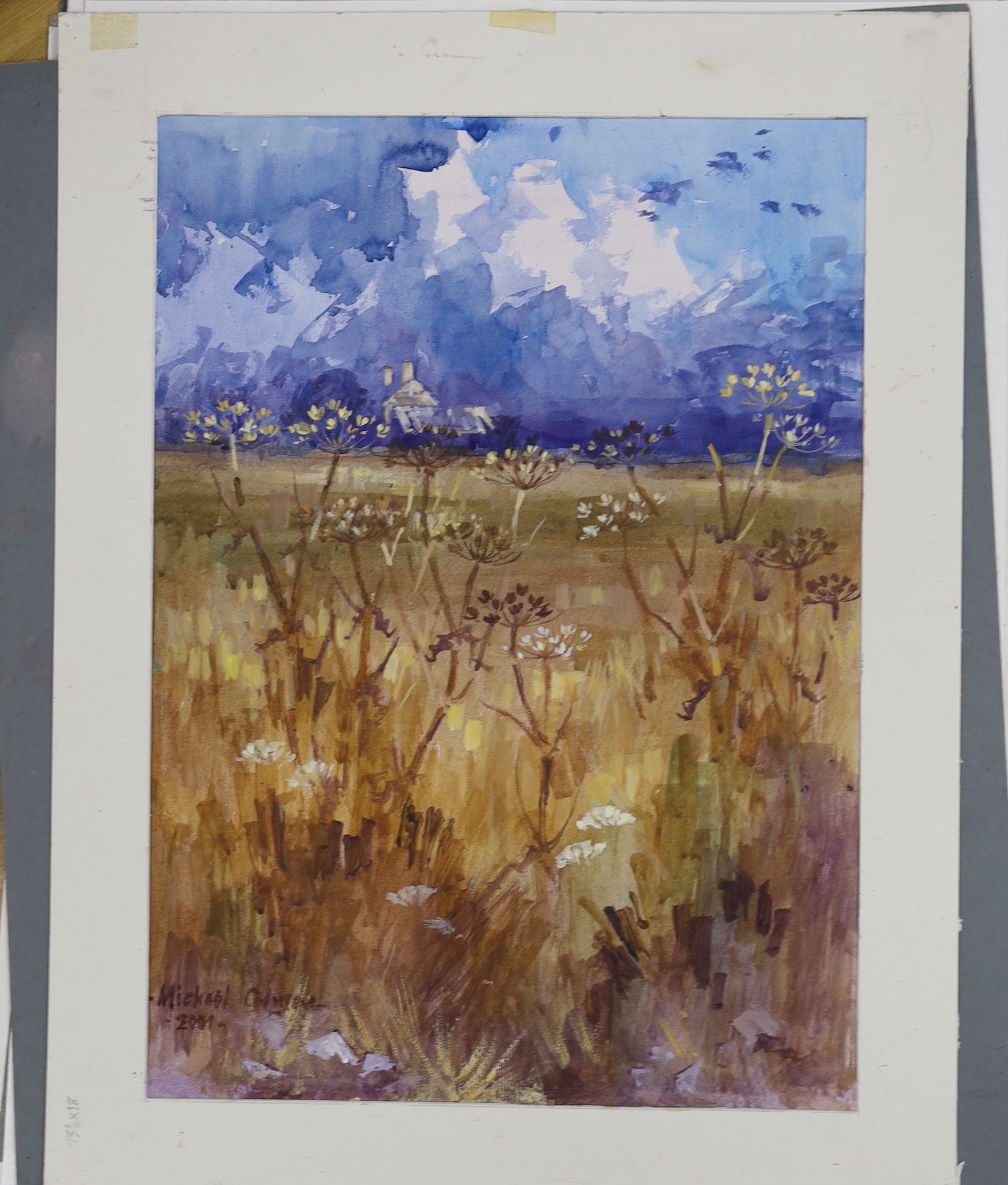Michael Lawrence Cadman (1920-2010), folio of assorted watercolours and pastel drawings including jockeys, garden scenes and landscapes, largest 50 x 65cm, together with a crate of assorted sketchbooks